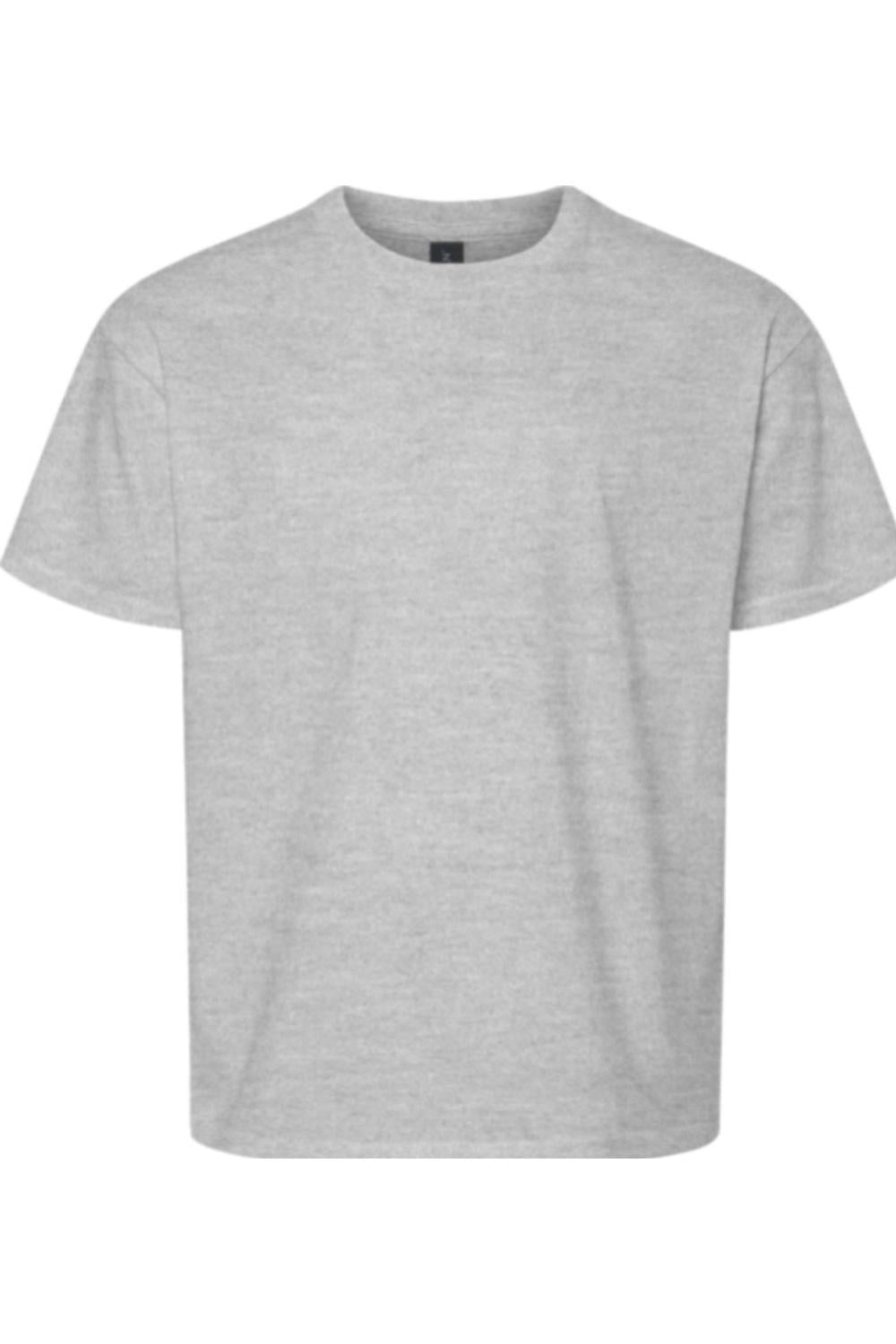 Light grey Gildan youth softstyle t-shirt with a classic crew neck, short sleeves, and a comfortable, relaxed fit.