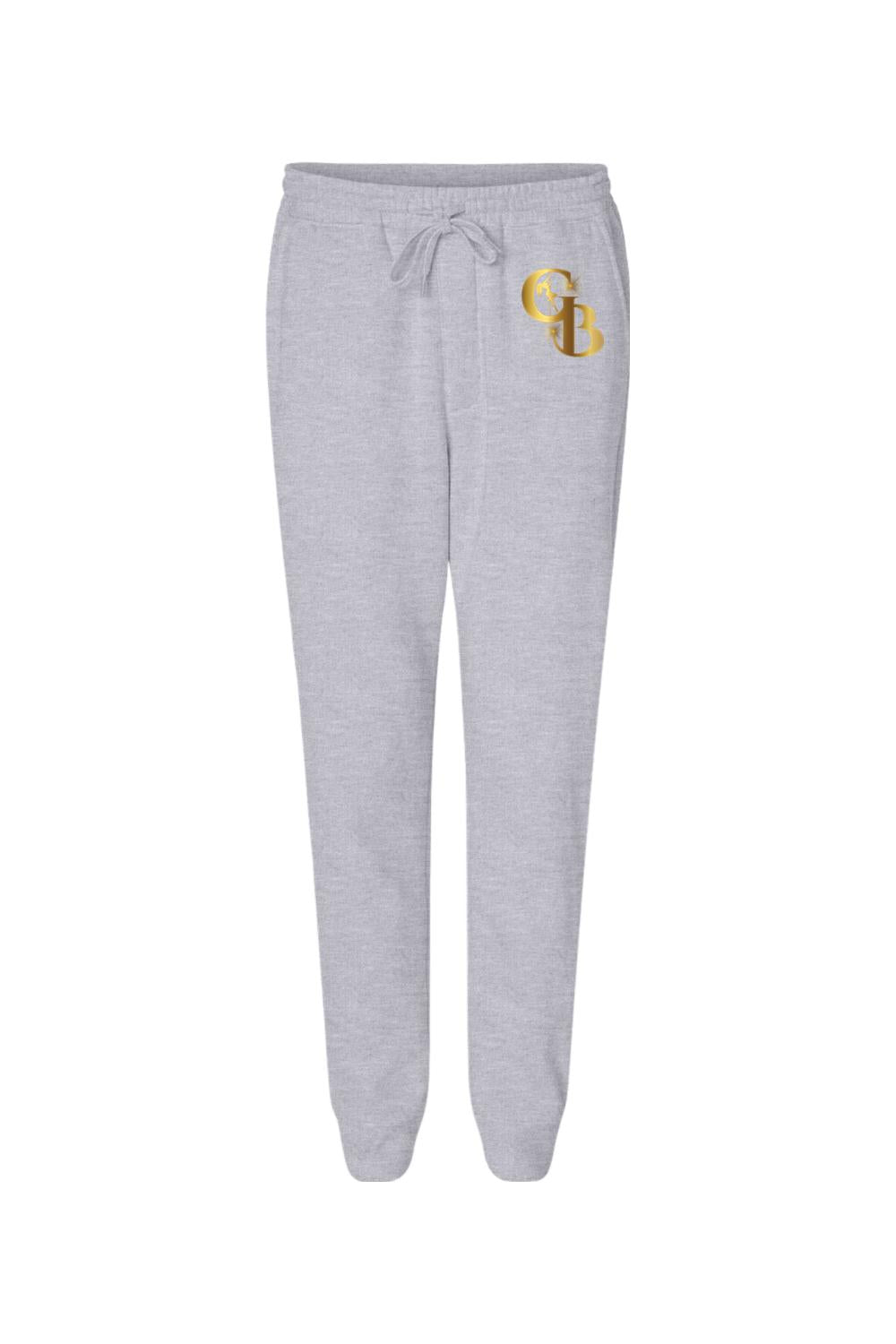 Light grey midweight cotton joggers with a metallic gold Golden Banana logo and an adjustable drawstring waistband.