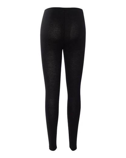 Black form-fitting women's leggings in soft cotton-spandex jersey with a comfortable tunneled elastic waistband.
