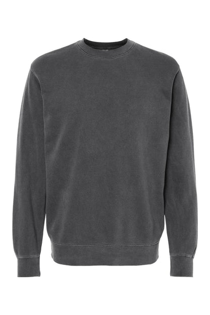 Charcoal grey unisex midweight crewneck sweatshirt with a lived-in, pigment-dyed finish and ribbed cuffs.