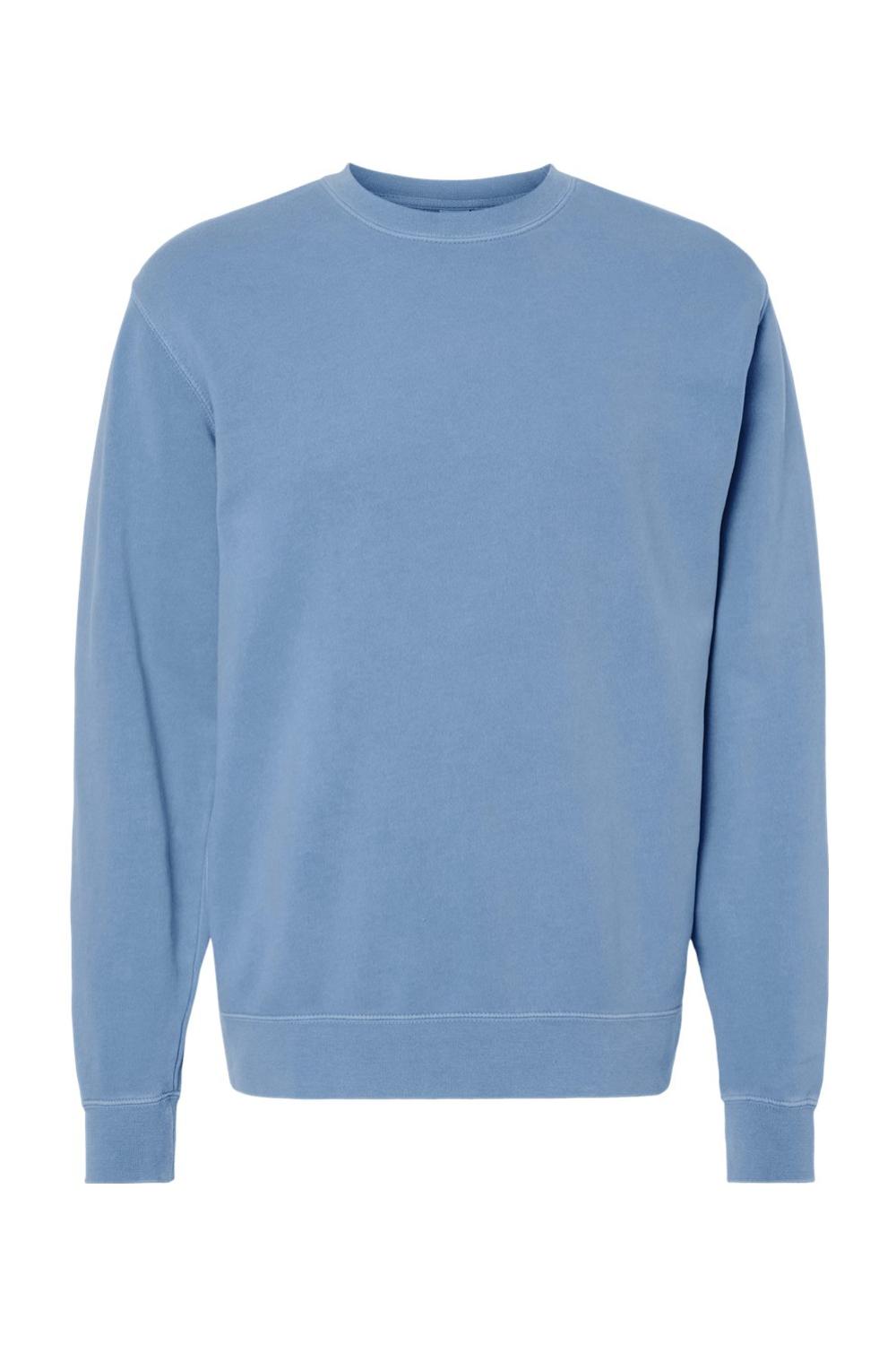 Midweight unisex crewneck sweatshirt in a faded blue pigment-dyed finish with ribbed cuffs and hem.