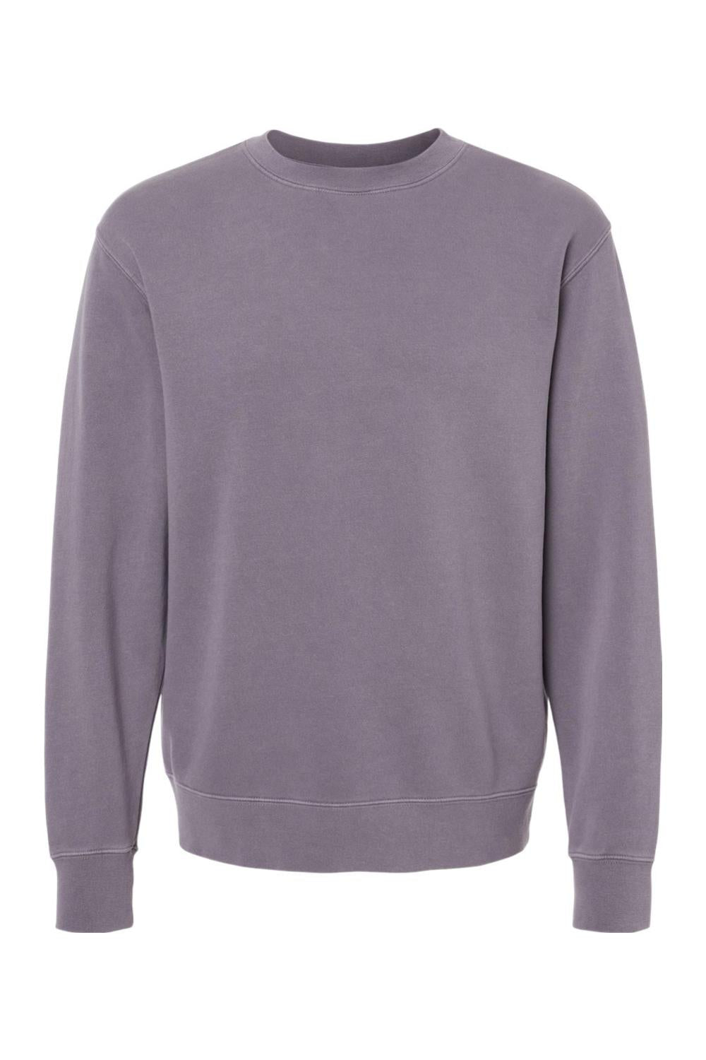Unisex midweight crewneck sweatshirt in a muted purple pigment-dyed finish with a classic ribbed collar and cuffs.
