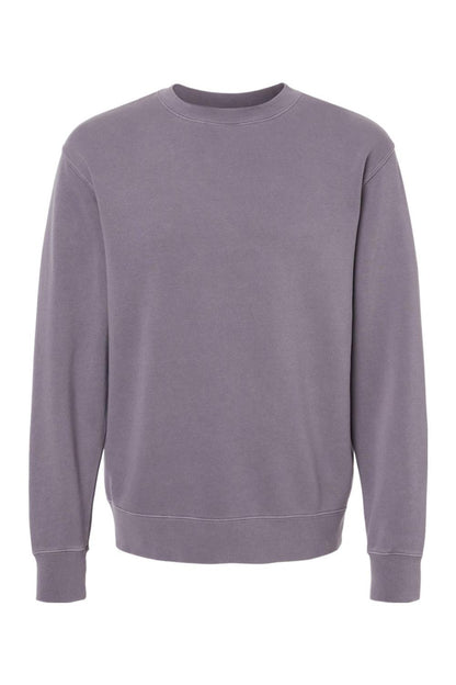 Unisex midweight crewneck sweatshirt in a muted purple pigment-dyed finish with a classic ribbed collar and cuffs.