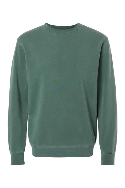 Unisex midweight crewneck sweatshirt in a pigment-dyed forest green with a classic lived-in aesthetic.