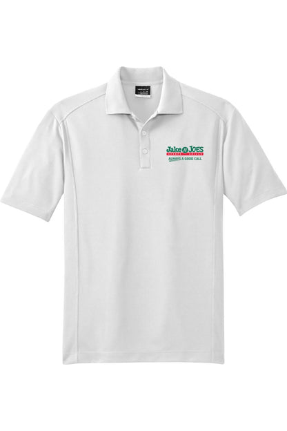 White Nike Dri-FIT classic polo shirt with a Jake n JOES logo on the chest and a three-button placket.