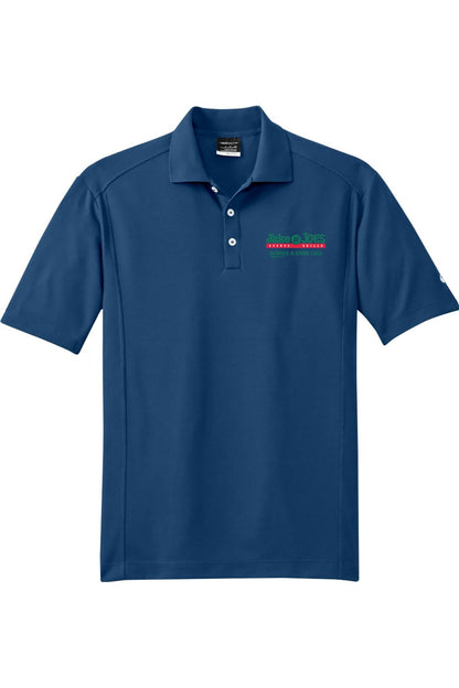 Blue Nike Dri-FIT polo shirt with a three-button placket and Jake n JOES Sports Grille logo on the chest.