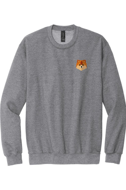 Sport grey fleece crewneck sweatshirt featuring a small geometric fox logo on the left chest.