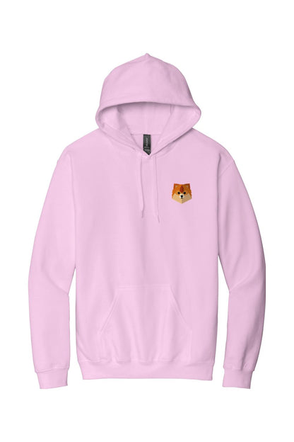 Light pink cotton hooded sweatshirt featuring a small geometric dog logo on the left chest.