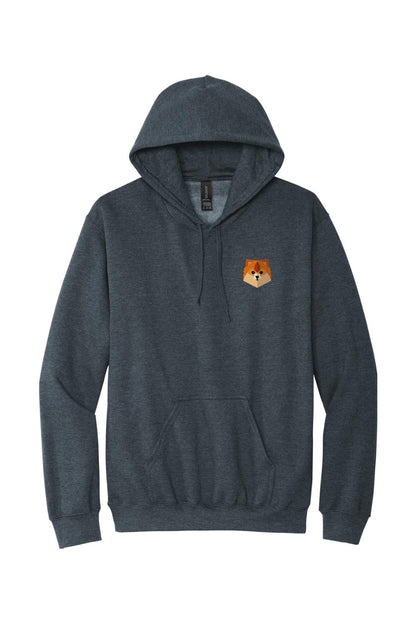 Dark charcoal grey cotton hooded sweatshirt featuring a small geometric fox logo on the left chest.