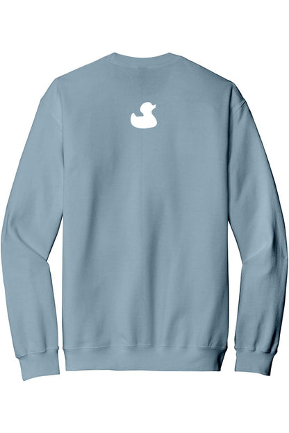 Light blue crewneck sweatshirt featuring a white Mad Duck logo graphic on the upper back.