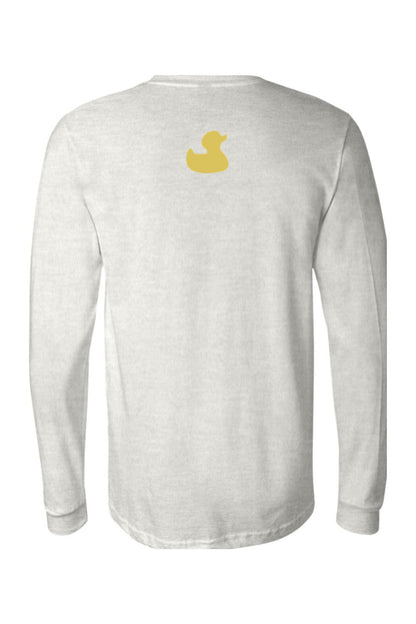 Light grey long-sleeve jersey tee featuring a small yellow duck logo on the upper back.
