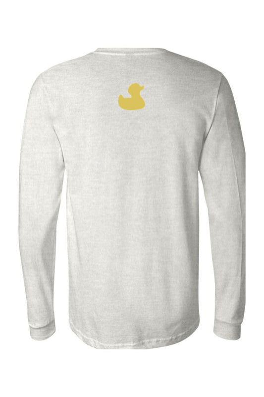 Light grey long-sleeve jersey tee featuring a small yellow duck logo on the upper back.