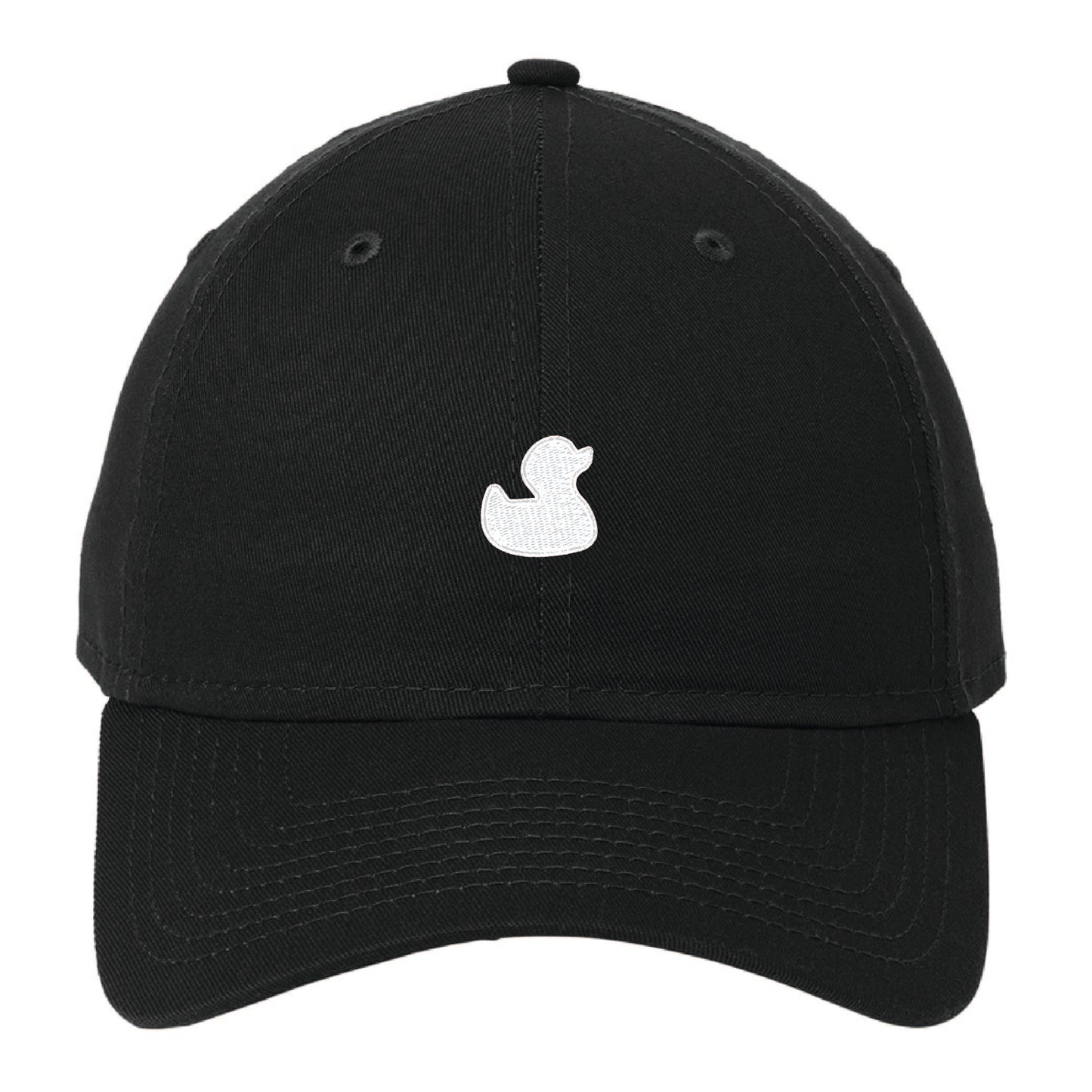 Black unstructured cotton dad cap featuring a white embroidered Mad Duck Craft Brewing duck logo on the front.