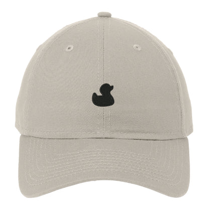 Beige unstructured cotton dad cap featuring a black embroidered Mad Duck Craft Brewing duck logo on the front.