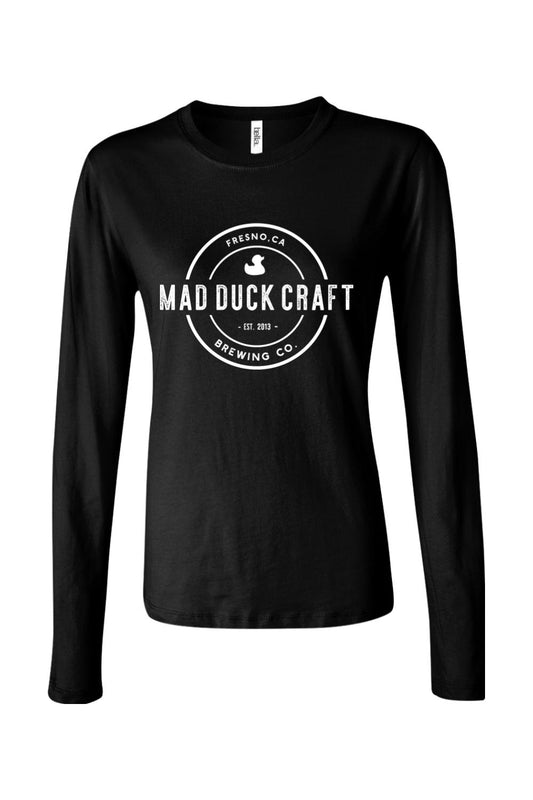 Black long sleeve jersey tee featuring a white Mad Duck Craft Brewing Co. logo on the chest.