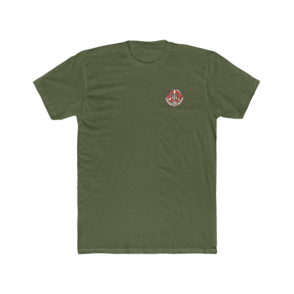 Olive green premium cotton crew neck tee with a small Bartop Tees logo printed on the left chest.