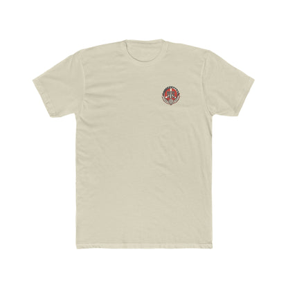 Beige premium cotton crew neck t-shirt with a small Bartop Tees logo graphic on the left chest.