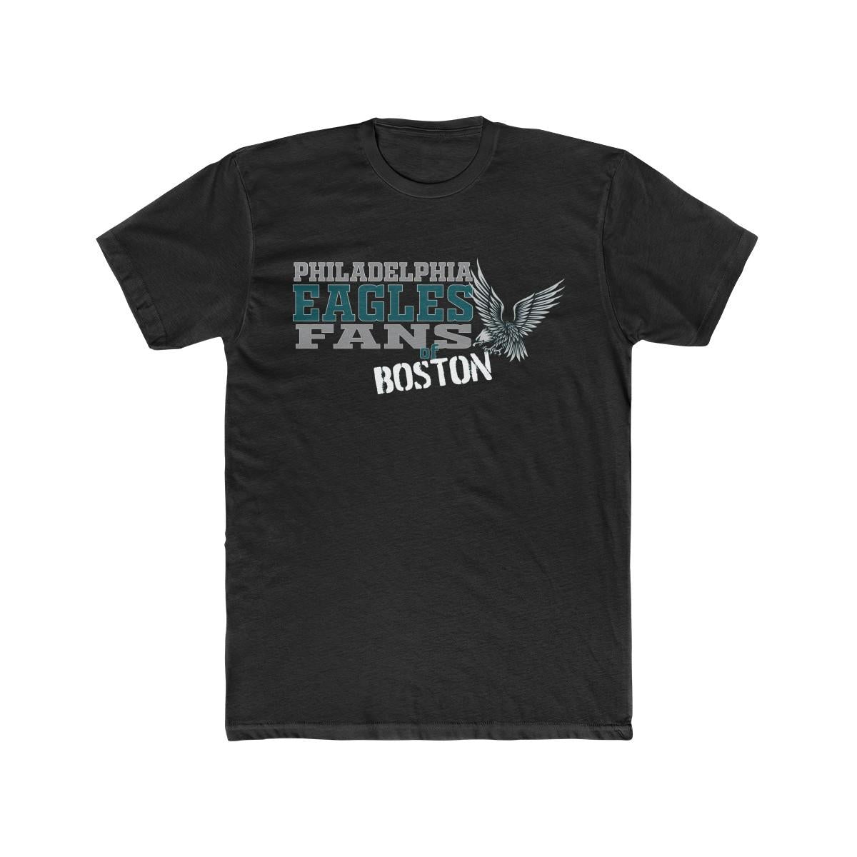 Black cotton crewneck t-shirt featuring a Philadelphia Eagles Fans of Boston graphic with a bird emblem.