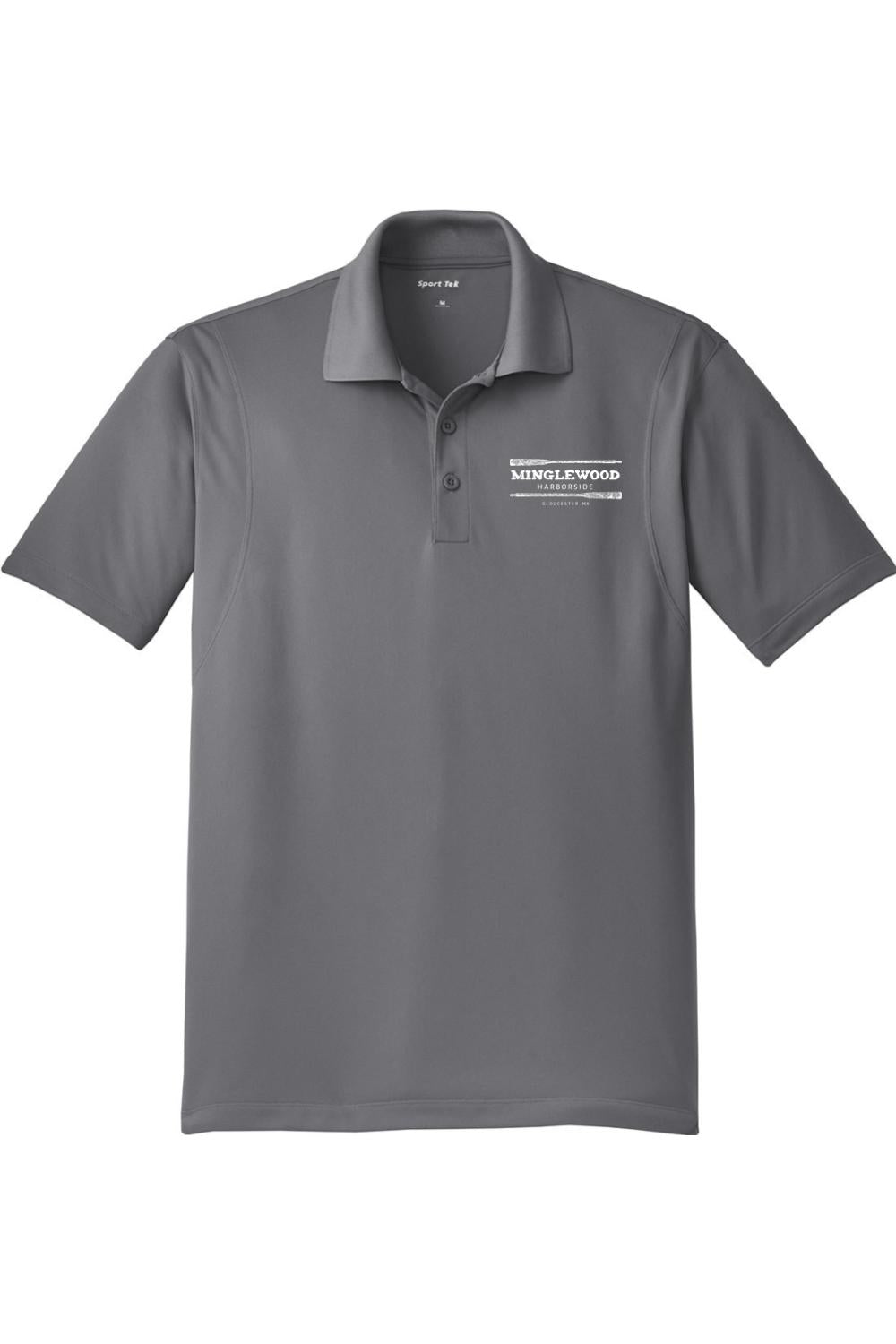 Dark grey Minglewood Harborside micropique Sport-Wick polo shirt with a three-button placket and short sleeves.