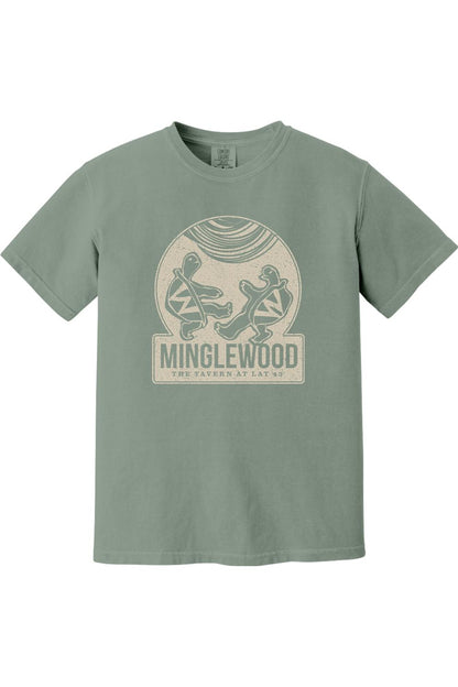 Sage green Comfort Colors cotton t-shirt featuring a vintage Minglewood turtle graphic print on the chest.