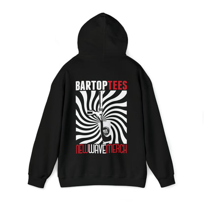 Black hooded sweatshirt featuring a Bartop Tees graphic with a beer tap and spiral design on the back.