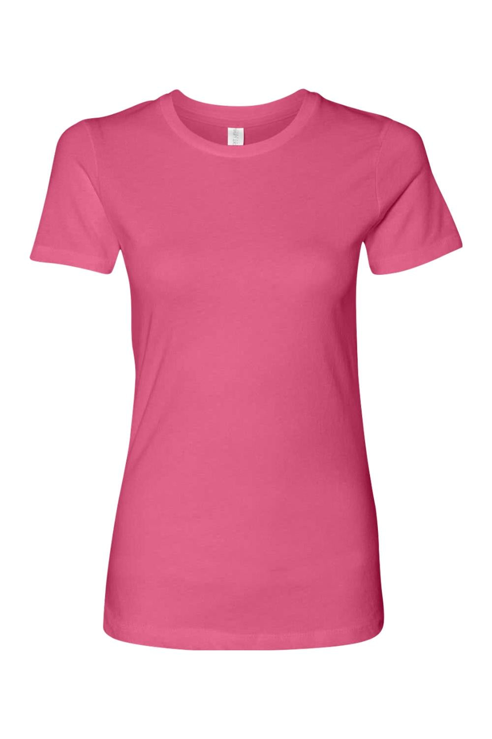 Next Level ladies' hot pink ringspun cotton crew neck t-shirt with short sleeves and a classic relaxed fit.