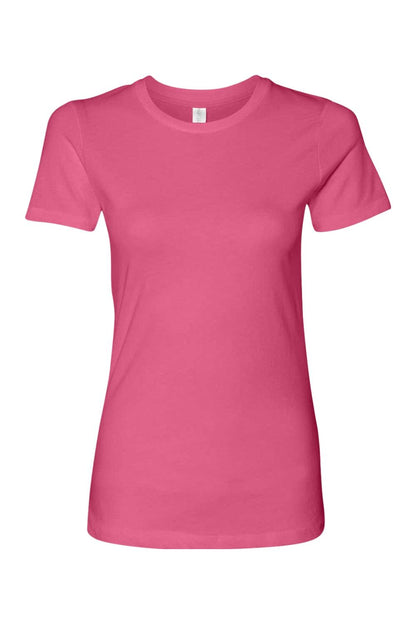 Next Level ladies' hot pink ringspun cotton crew neck t-shirt with short sleeves and a classic relaxed fit.