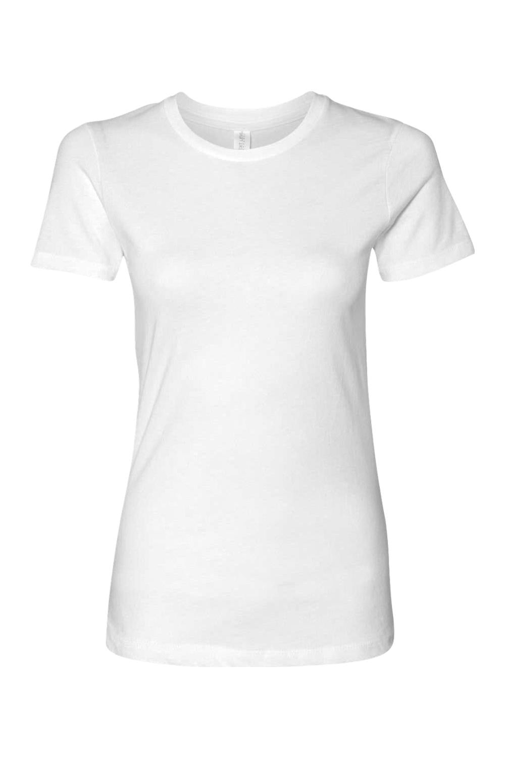 White Next Level ladies ringspun cotton crew neck t-shirt with a classic fit and short sleeves.