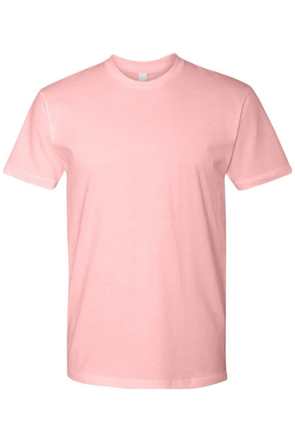 Light pink Next Level ringspun cotton short sleeve crew neck t-shirt with a classic, breathable fit.