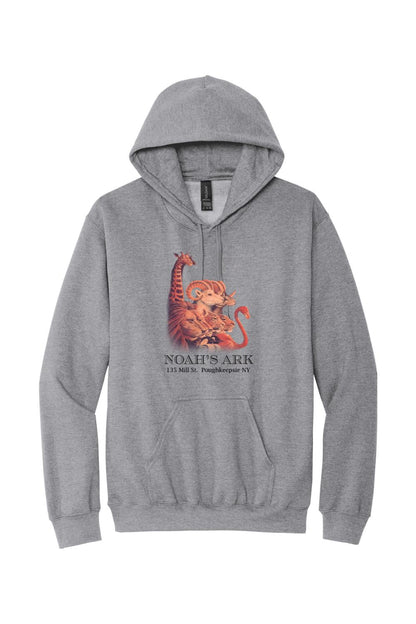Sport grey midweight hoodie featuring a colorful Noah's Ark animal graphic and text on the front.