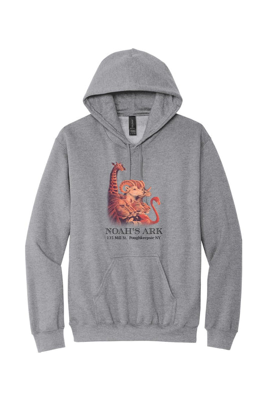 Sport grey midweight hoodie featuring a colorful Noah's Ark animal graphic and text on the front.