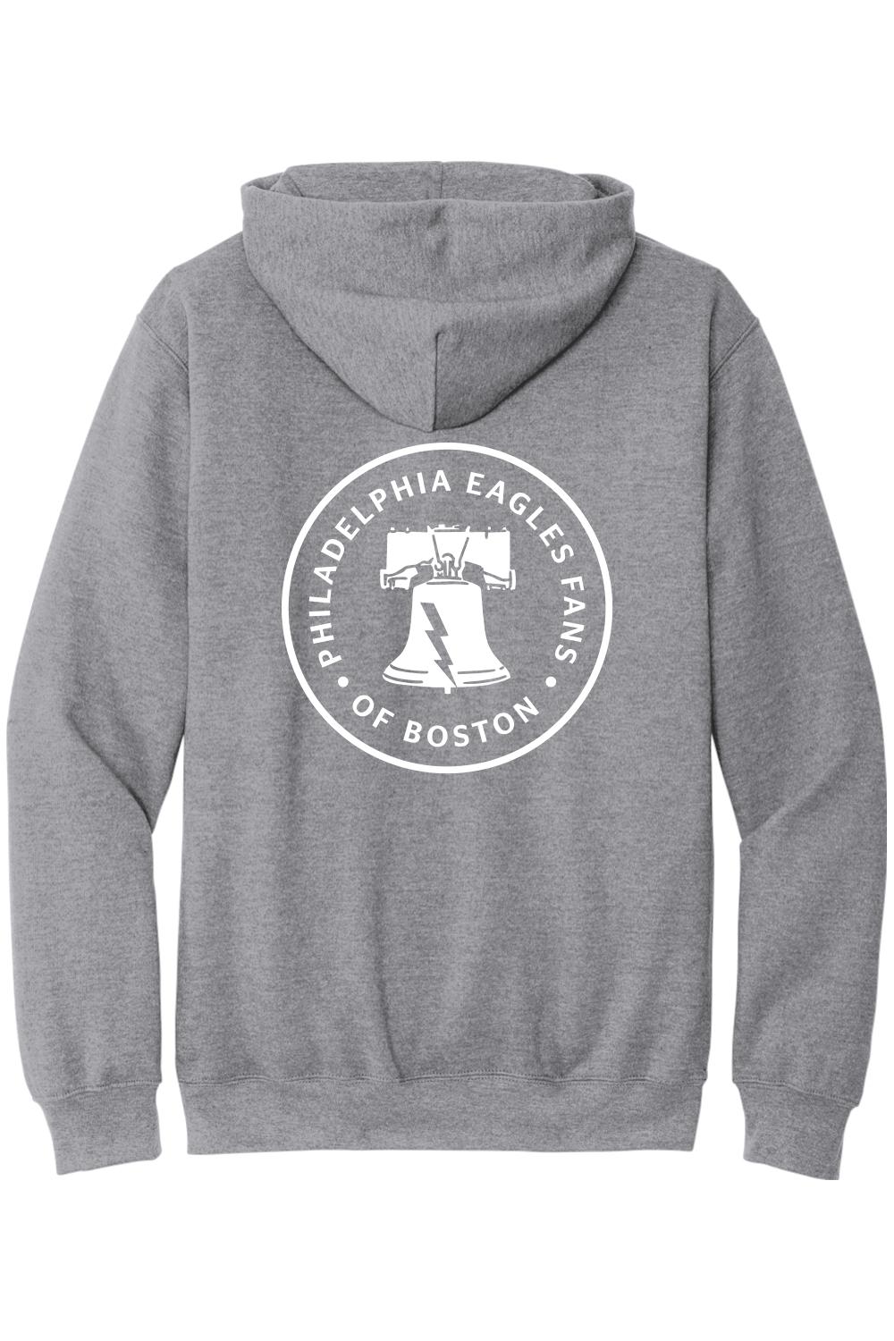 Sport grey cotton-blend hoodie featuring a white PEFoB logo with a Liberty Bell graphic on the back.