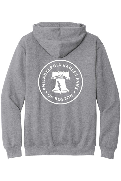 Sport grey cotton-blend hoodie featuring a white PEFoB logo with a Liberty Bell graphic on the back.