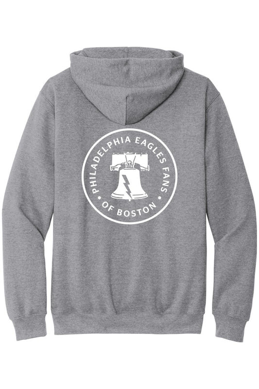 Sport grey cotton-blend hoodie featuring a white PEFoB logo with a Liberty Bell graphic on the back.