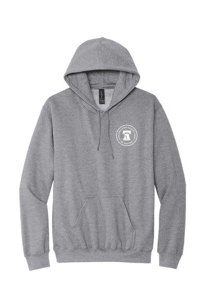 Sport grey cotton-blend hoodie featuring a white PEFoB logo on the front chest and a drawstring hood.