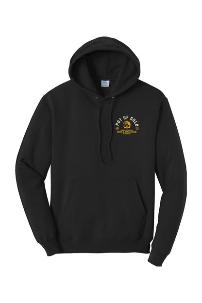 Black cotton unisex hoodie featuring a Pot of Gold 2025 logo for the Boys & Girls Club of Woburn on the chest.