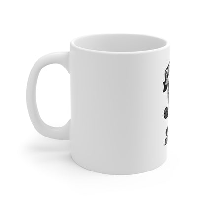 11-ounce white ceramic coffee mug with a black Pizza 'Til I Die graphic and a comfortable C-handle.