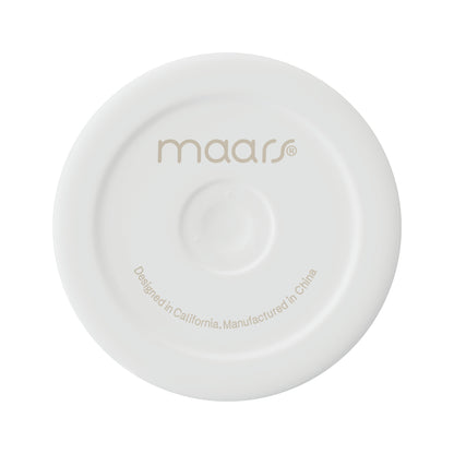 White plastic press-on lid for a 20oz skinny tumbler featuring the Maars brand logo and manufacturing details.