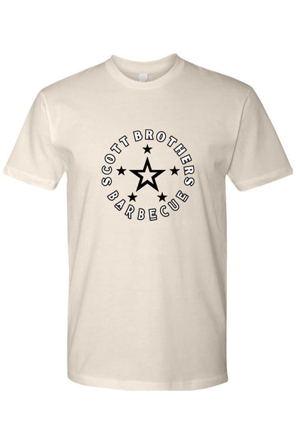 Cream-colored cotton t-shirt featuring a black Scott Brothers Barbecue star logo graphic on the chest.