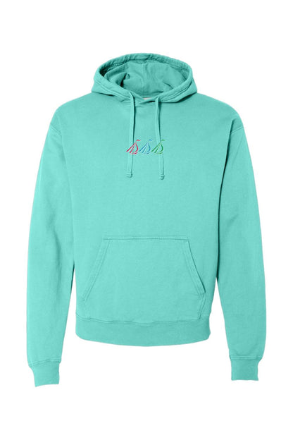 Sea Ketch midweight comfort wash hoodie in teal with a small embroidered tri-sail logo on the chest and front pocket.
