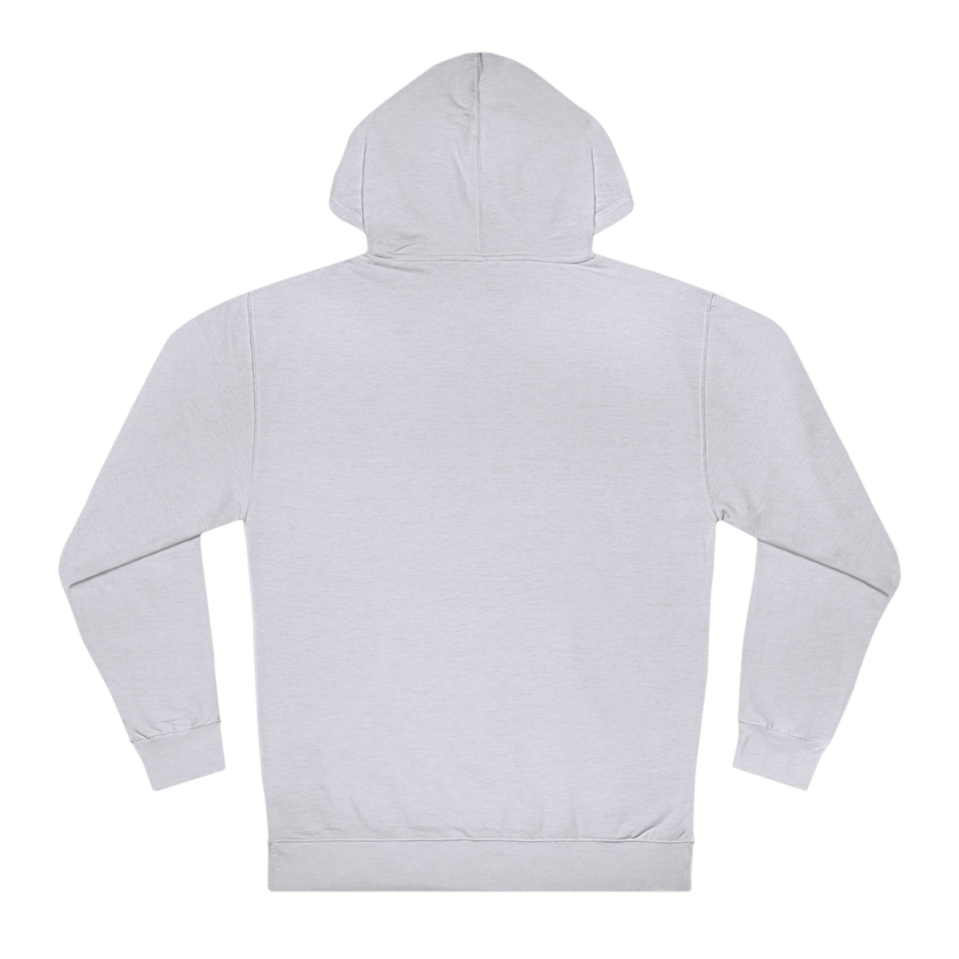 Back view of a stone-colored men's regular fit fleece hooded sweatshirt with long sleeves.