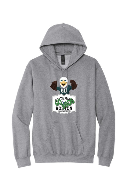 Sport grey cotton-blend hoodie featuring a Swoops eagle mascot graphic and Entering Boston sign design.