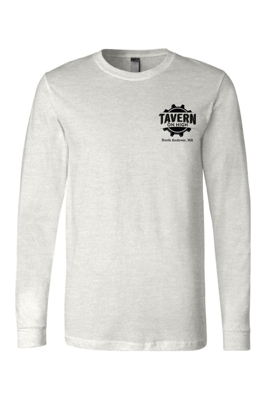 Light gray long-sleeve jersey tee featuring a black Tavern on High gear logo on the left chest.