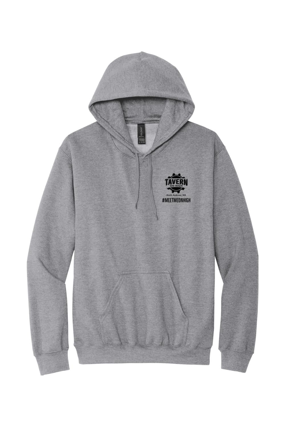 Sport grey cotton-blend hooded sweatshirt with Tavern on High logo on the chest and a front kangaroo pocket.
