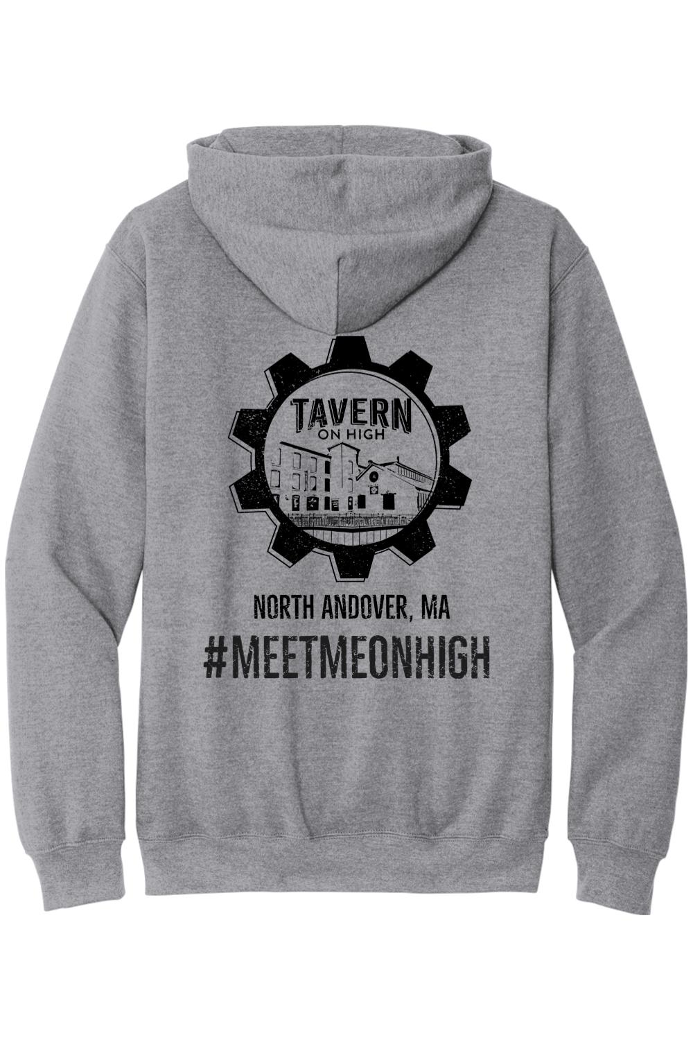 Sport grey cotton-blend hooded sweatshirt featuring a black Tavern on High gear logo graphic on the back.