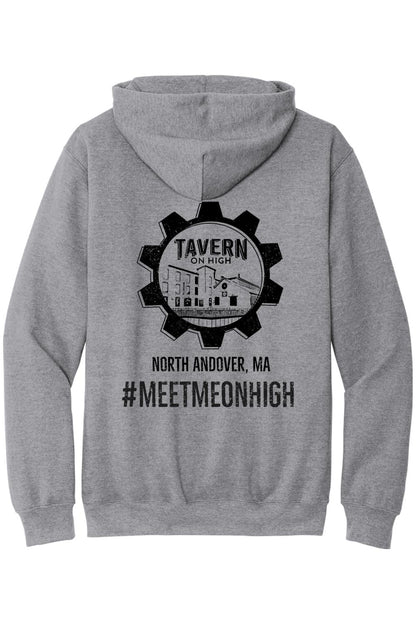 Sport grey cotton-blend hooded sweatshirt featuring a black Tavern on High gear logo graphic on the back.