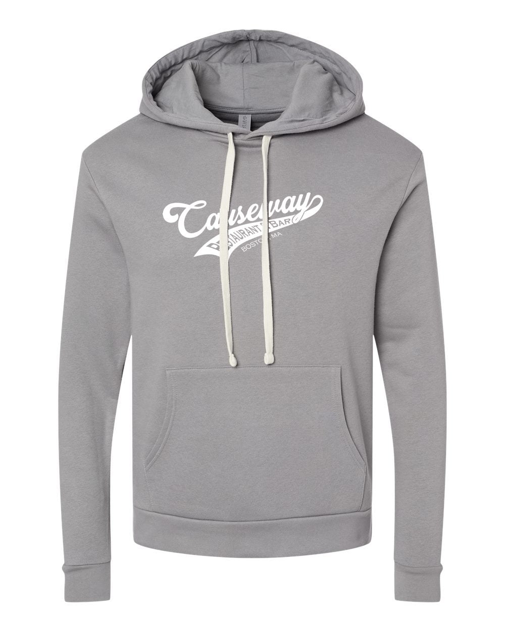 Grey Team Causeway mens hoodie with a jersey-lined hood, natural drawcords, and a front pouch pocket.
