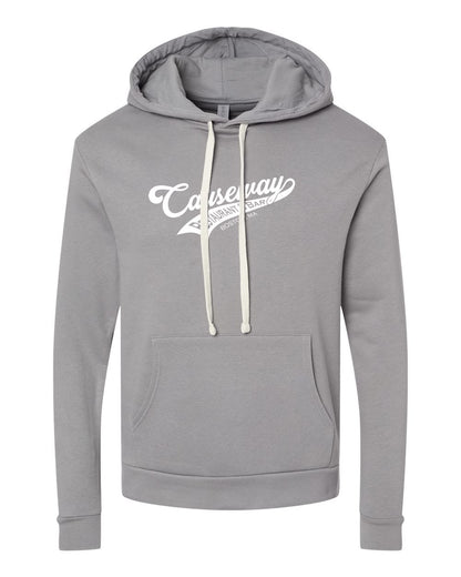 Grey Team Causeway mens hoodie with a jersey-lined hood, natural drawcords, and a front pouch pocket.
