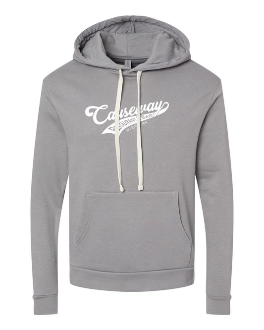 Grey Team Causeway mens hoodie with a jersey-lined hood, natural drawcords, and a front pouch pocket.