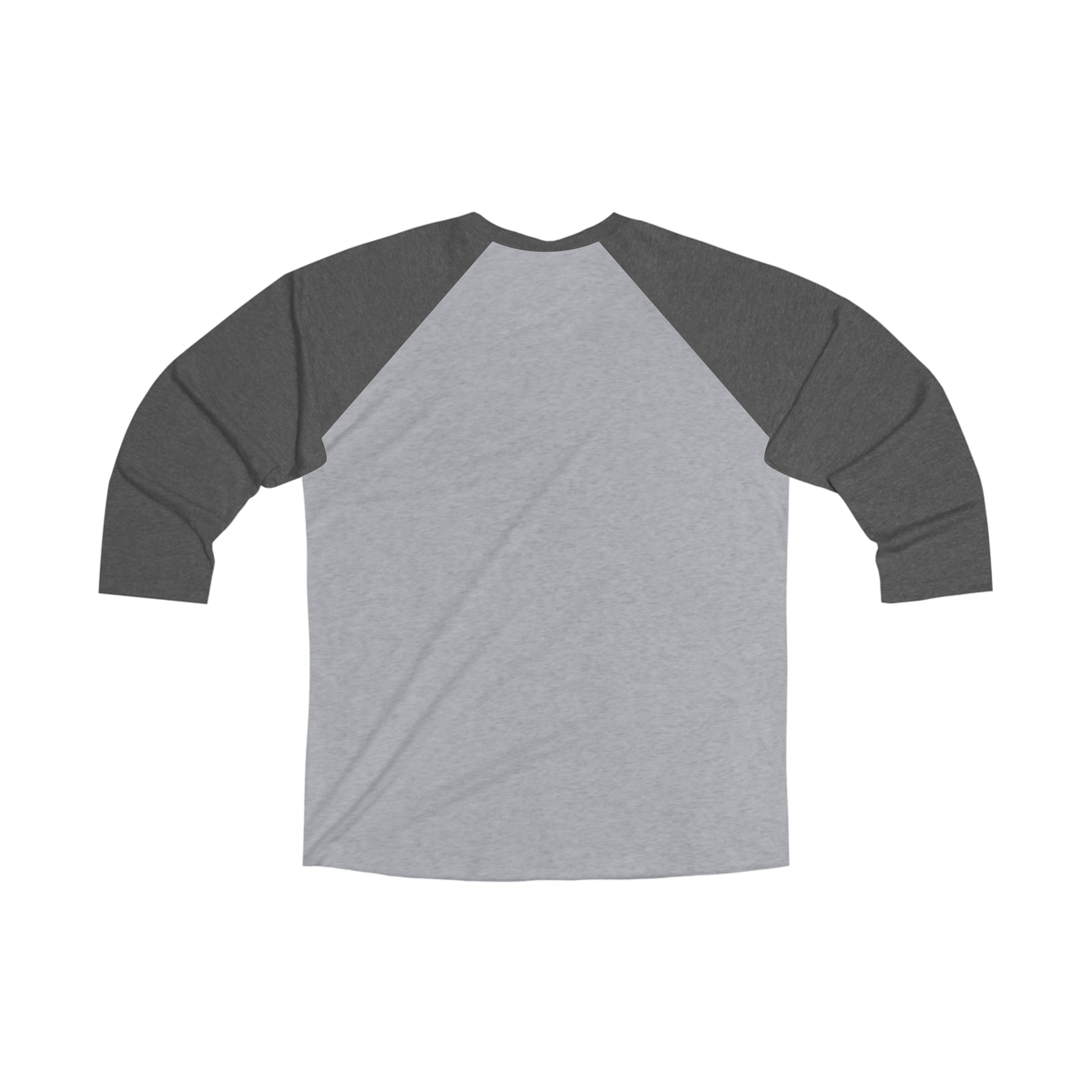 Men's tri-blend baseball tee with a light gray body and dark gray three-quarter length raglan sleeves.
